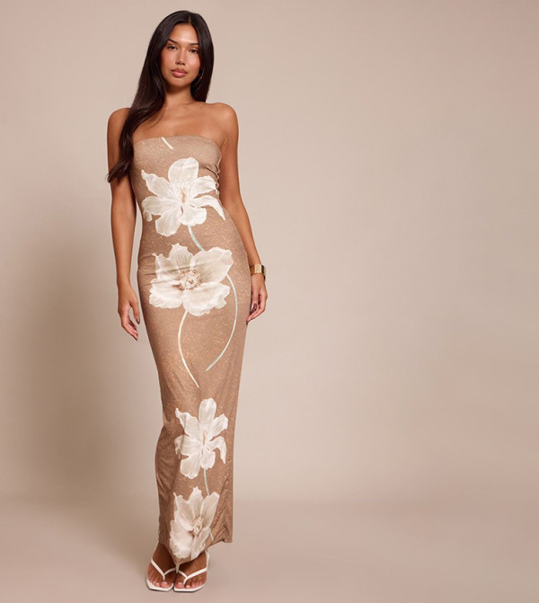 Floral Print Bandeau Maxi Dress