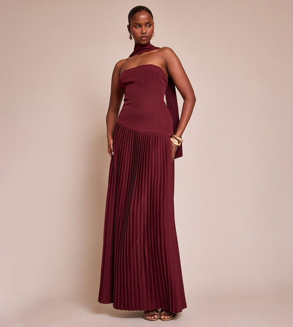Asymmetric Pleated Maxi Dress