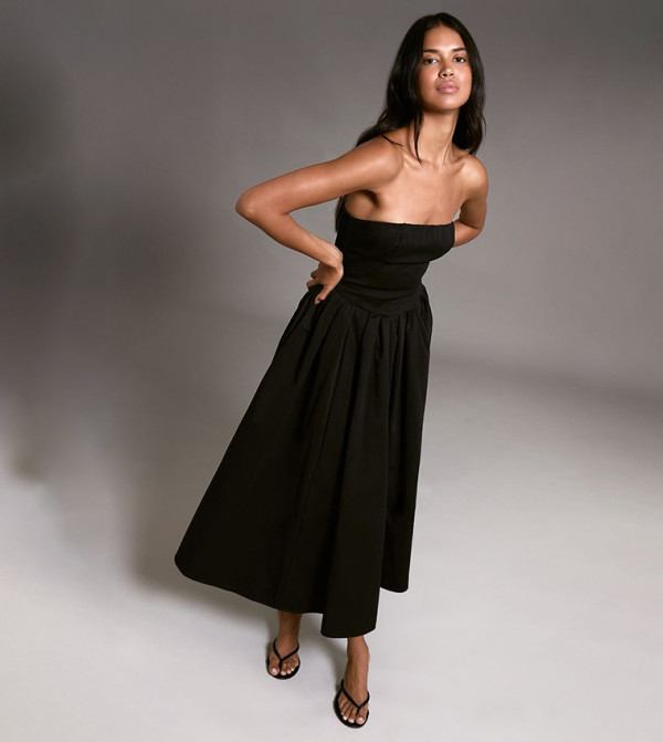 Strapless Ruched Skater Midaxi Dress