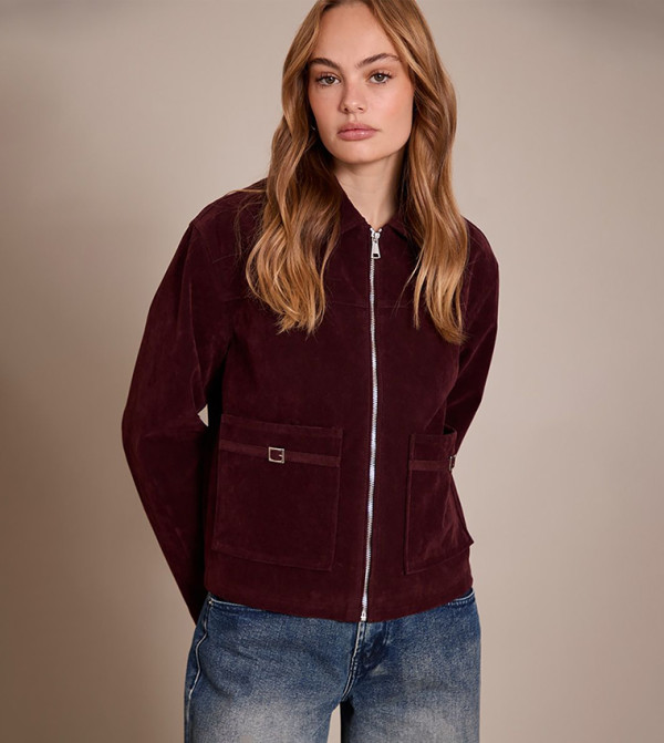 Pocket Trim Faux Suede Jacket