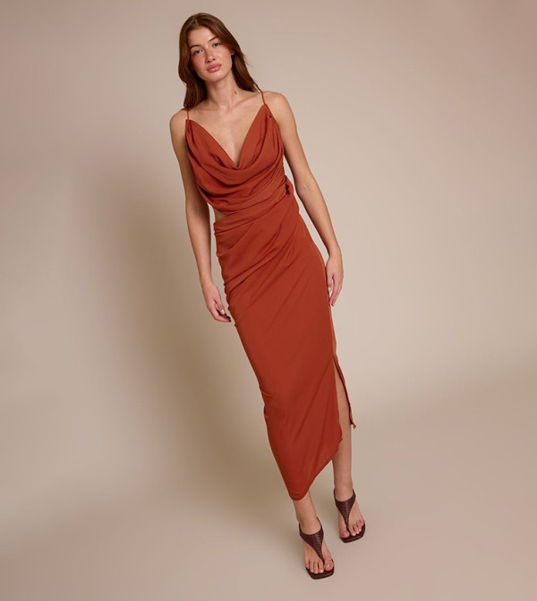 Chiffon Drape Cut-Out Midi Dress