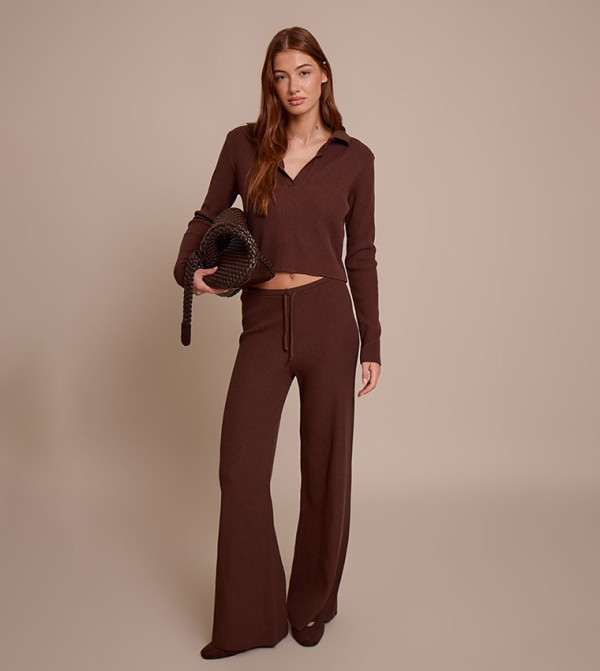 V-Neck Ribbed Long Sleeves Knit Jumper