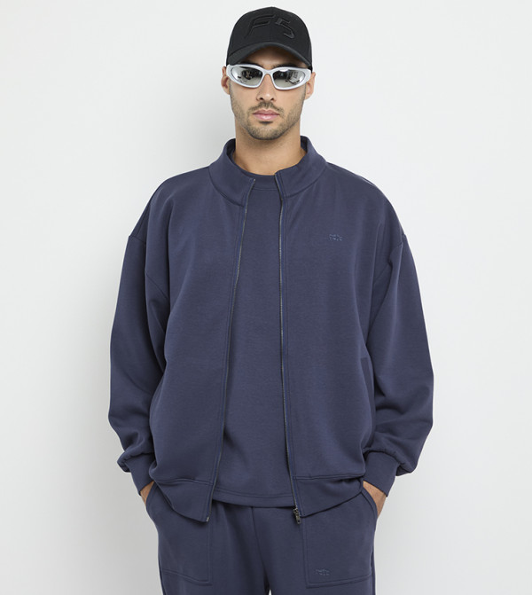 Logo Embroidered Zip-through Oversized Casual Jacket
