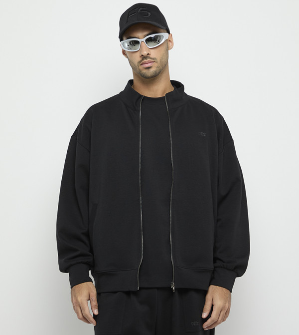 Logo Embroidered Zip-through Oversized Casual Jacket
