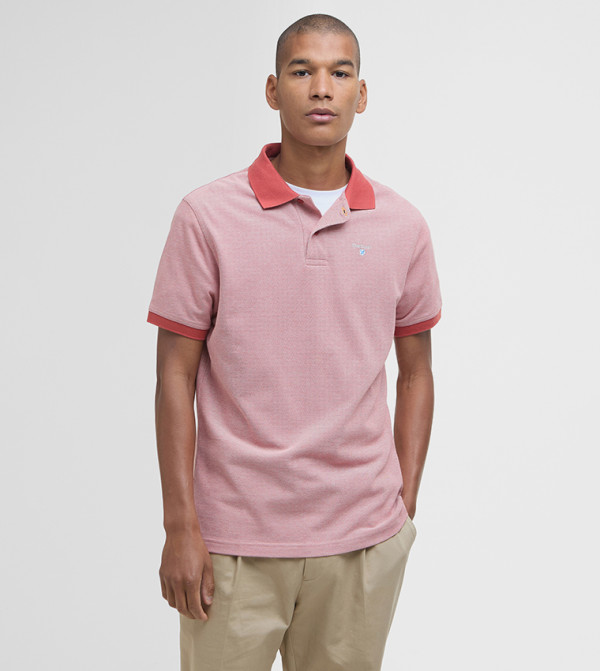 تيشيرت بولو بأكمام قصيرة بحواف متباينة