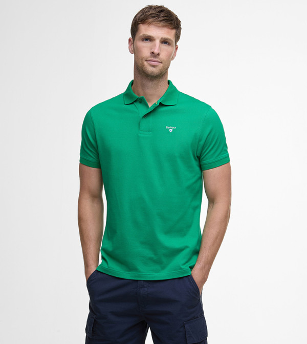 تيشيرت بولو بأكمام قصيرة وشعار مطرز