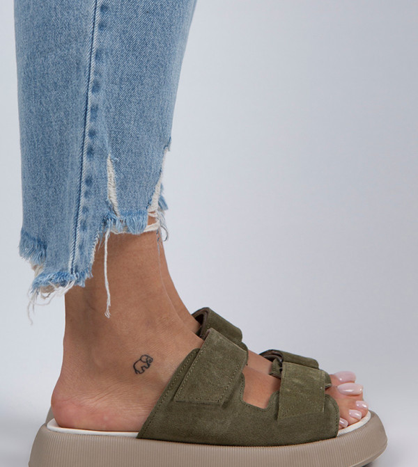 FARAH Genuine Leather Double Velcro Platform Sandals