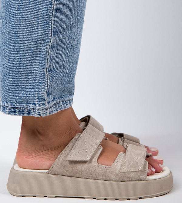 FARAH Genuine Leather Double Velcro Platform Sandals