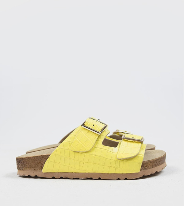 CROCO Textured Genuine Leather Comfort Sandals