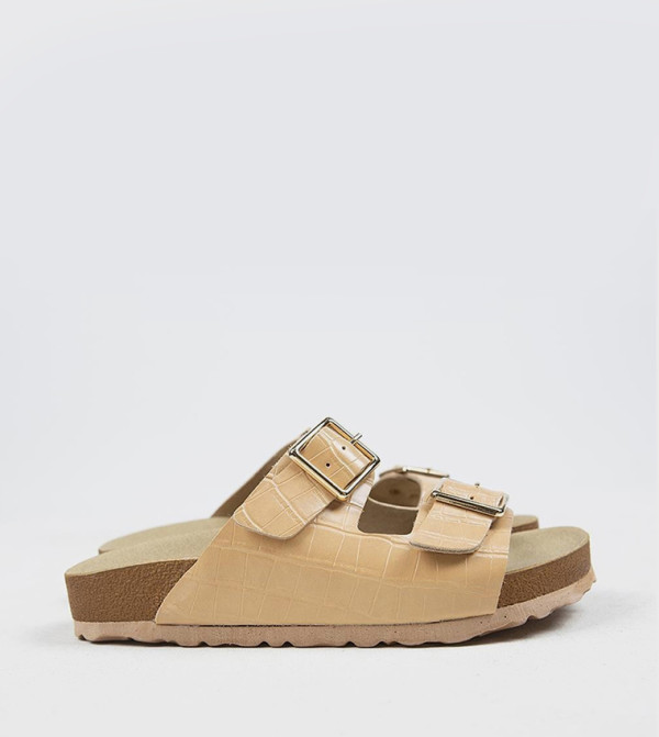 CROCO Textured Genuine Leather Comfort Sandals