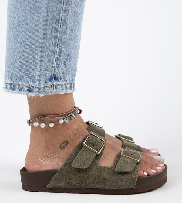 ANLELIC Genuine Leather Double Strap Comfort Sandals