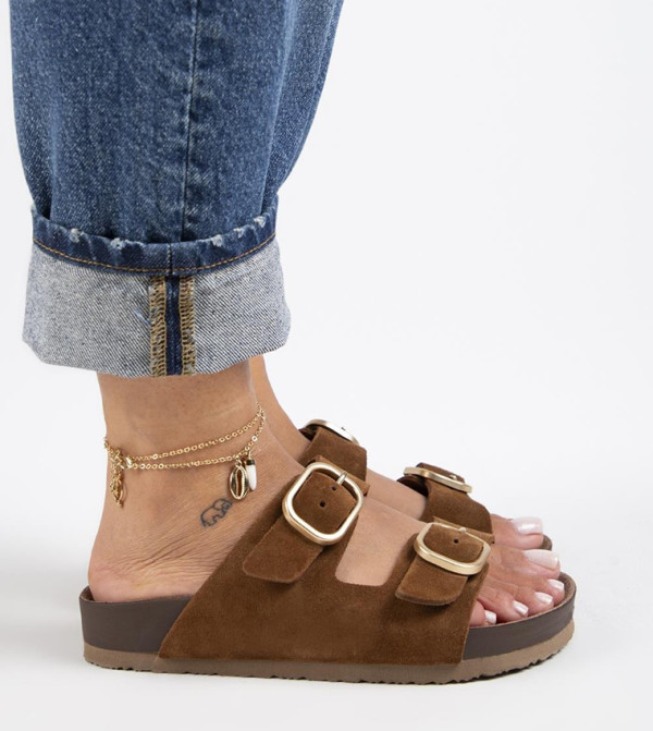 JAZMIN Genuine Leather Double Buckle Comfort Sandals