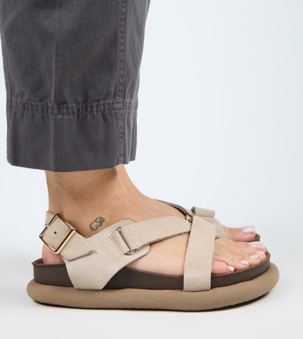 AZELYA Genuine Leather Buckle Strap Comfort Sandals