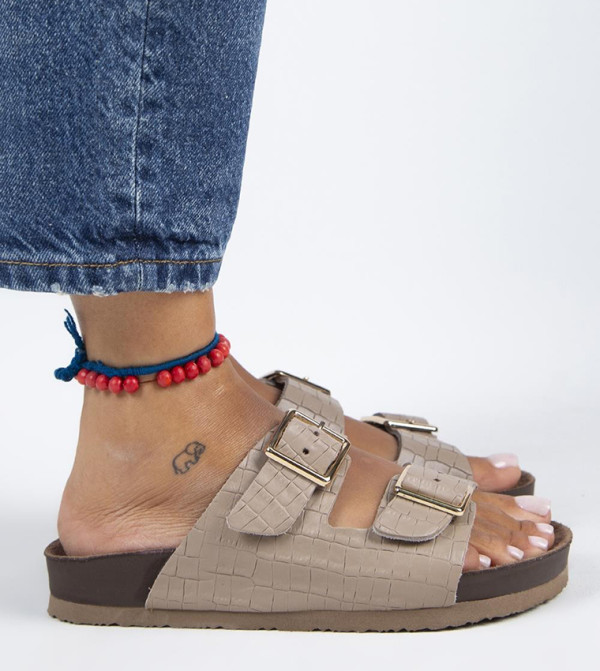 ANJELIC Croco Genuine Leather Double Buckle Comfort Sandals