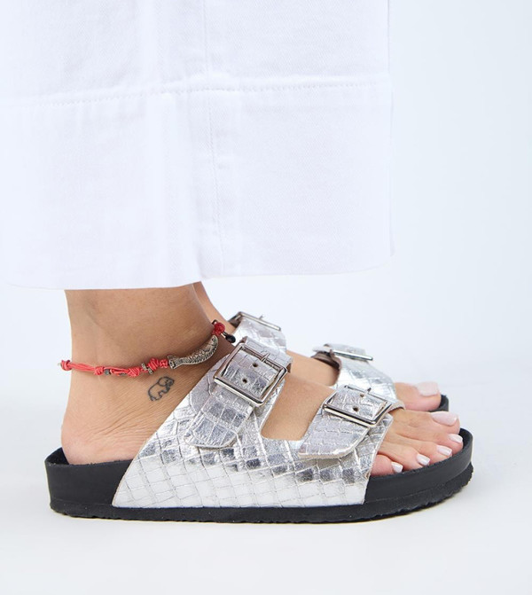 ANJELIC Croco Genuine Leather Double Buckle Comfort Sandals