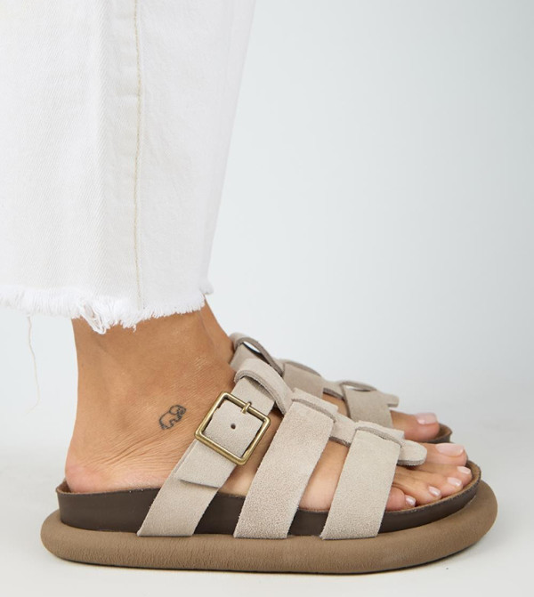 HICKS Genuine Leather Buckle Strap Comfort Sandals