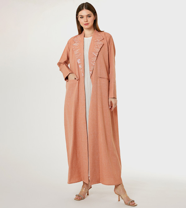Hand Embellished Lapel Collar Abaya
