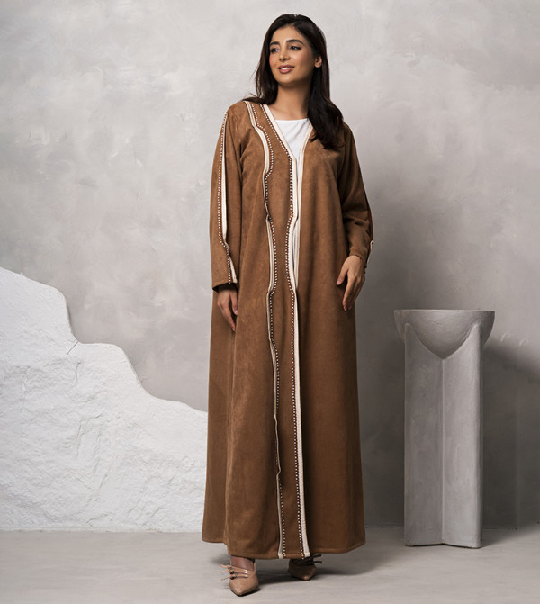 Contrast Trim Long Sleeves Abaya