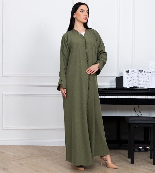 عباية ميلانج يدوية الصنع برقبة على شكل V