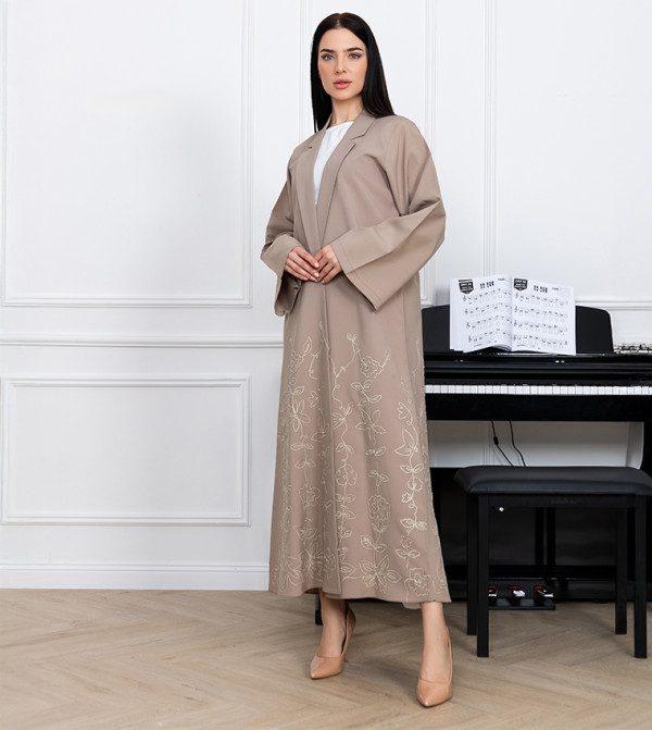 Phua Embroidered Lapel Collar Abaya