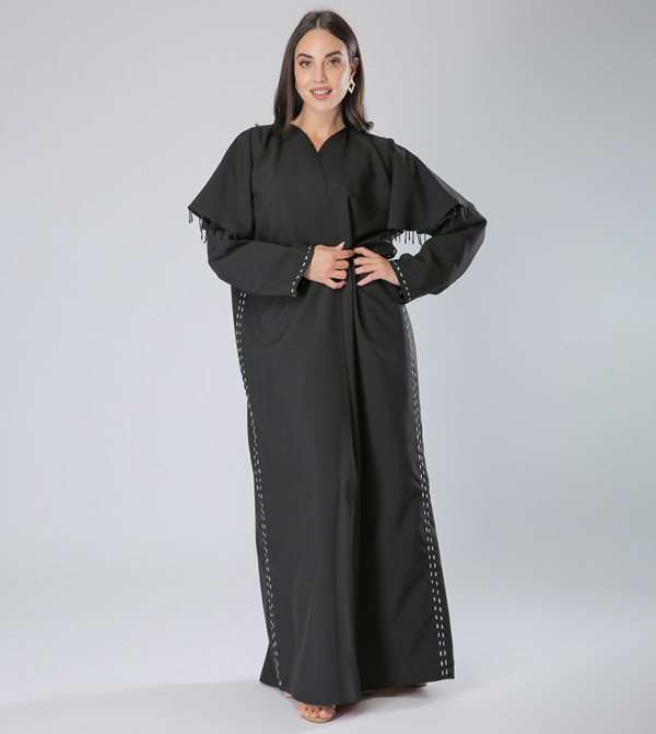 Sleeve Detailed V-Neck Abaya