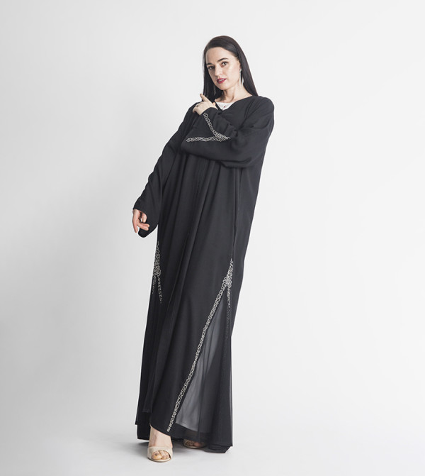 عباية بياقة V بأكمام طويلة 