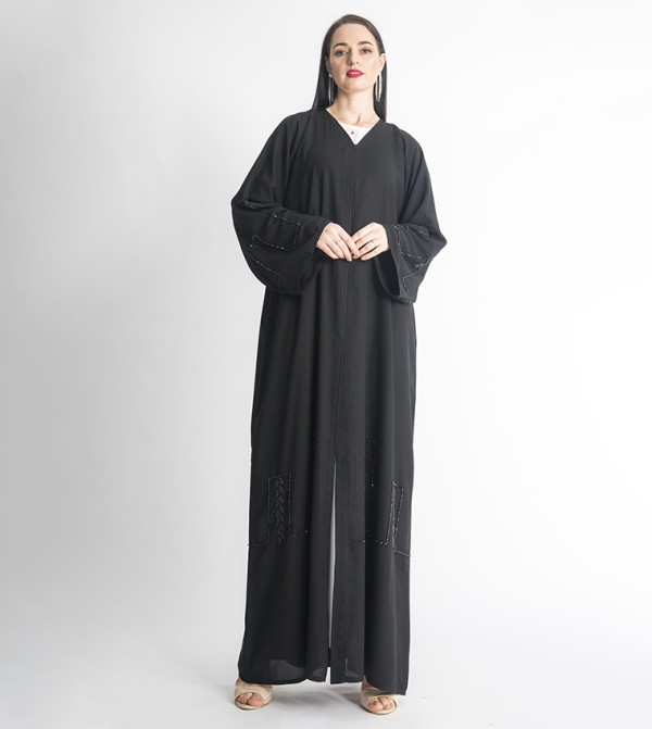 عباية بياقة V بأكمام طويلة 