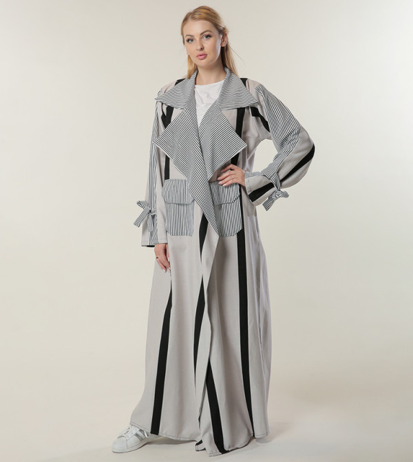 Striped Blazer Collar Abaya