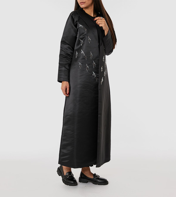 Embellished Lapel Collar Abaya 