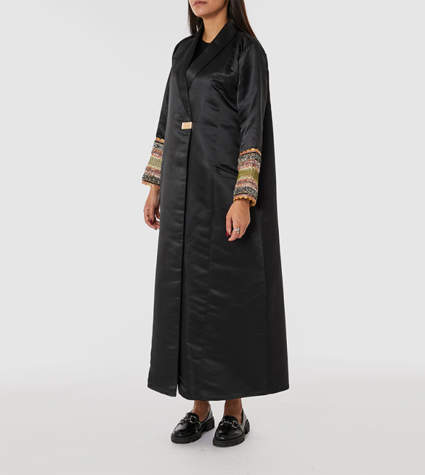 Embellished Cuff Shawl Collar Abaya