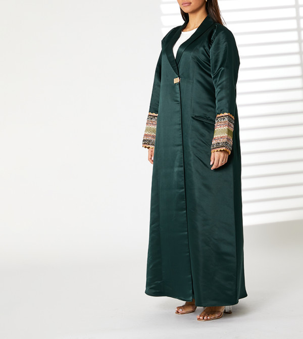 Embellished Cuff Shawl Collar Abaya