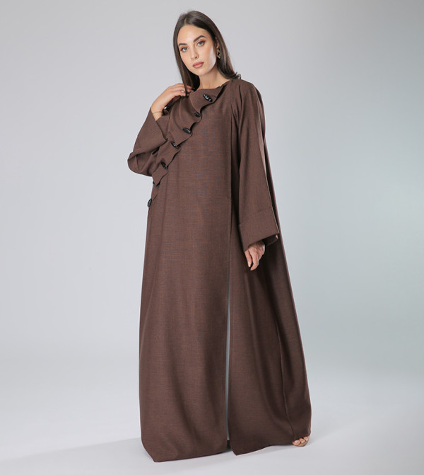Button Detailed Long Sleeves V-Neck Abaya