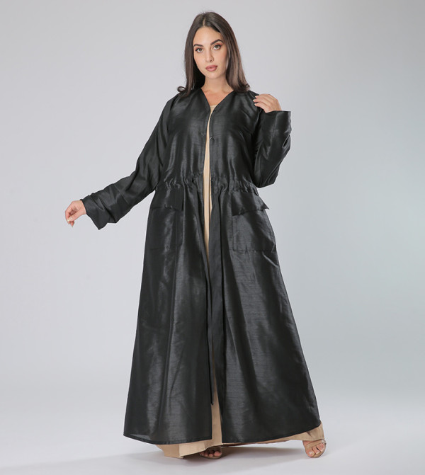 Drawstring Waist Long Sleeves V-Neck Abaya