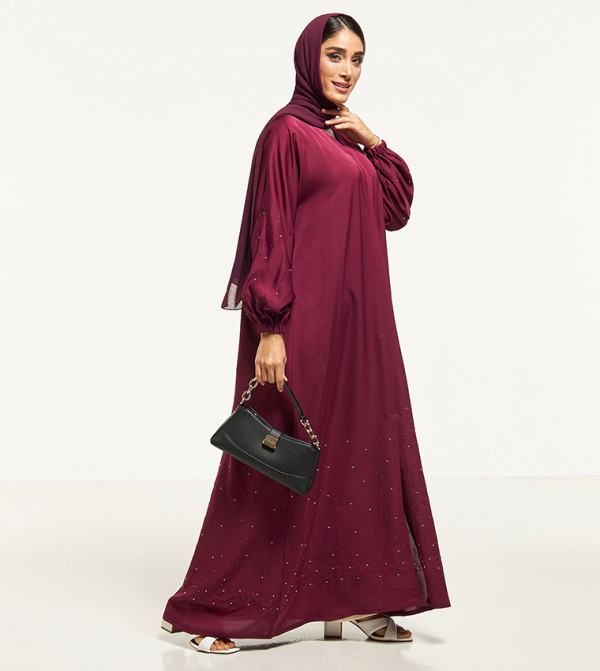 Pearl Embellished Abaya with Sheila