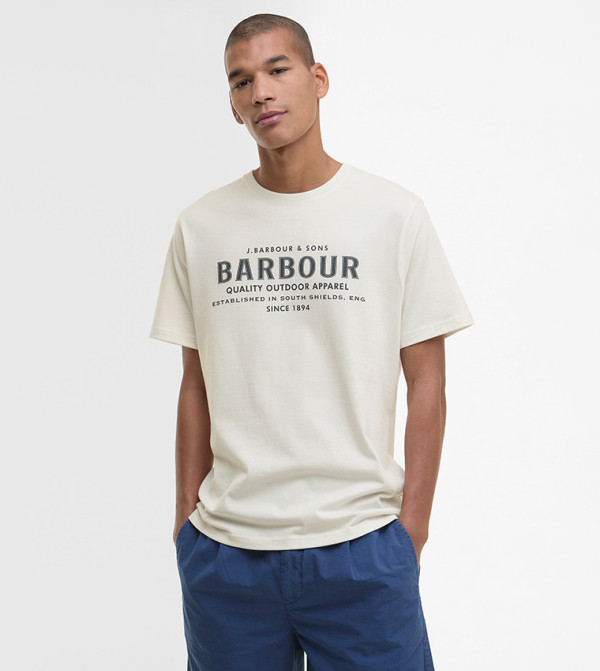 تيشيرت بياقة مستديرة وطبعة شعار