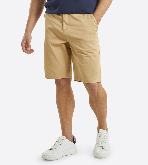 Solid Mid Rise Chino Shorts