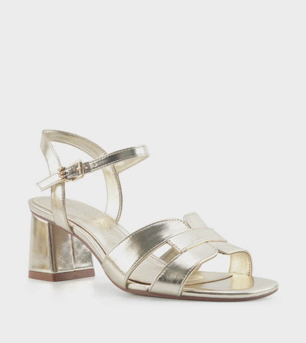 NADIRA Metallic Ankle Strap Heeled Sandals