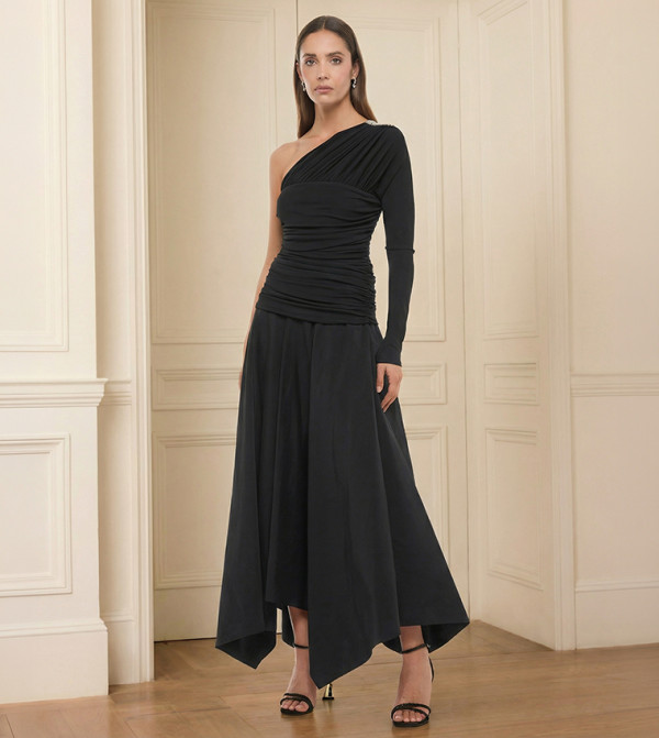 Ruched One Shoulder Midaxi Dress