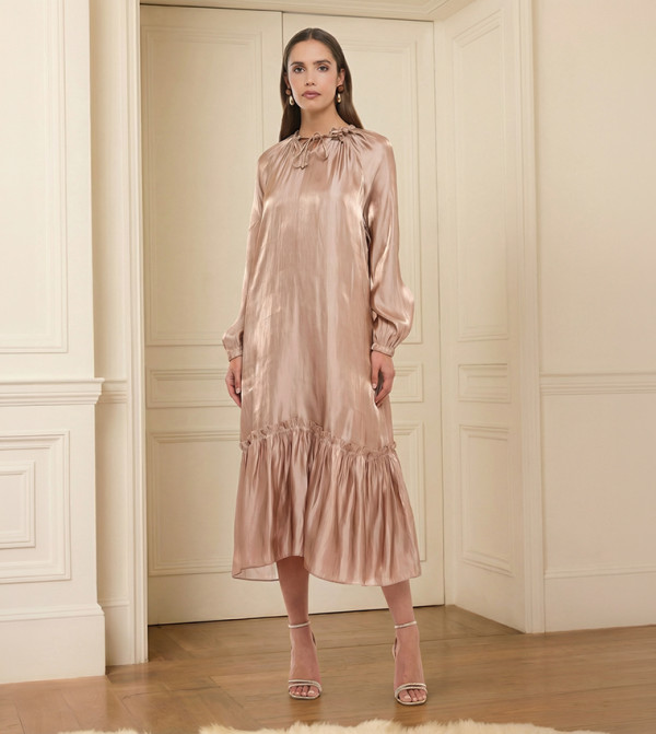 فستان ميدي سادة كم طويل