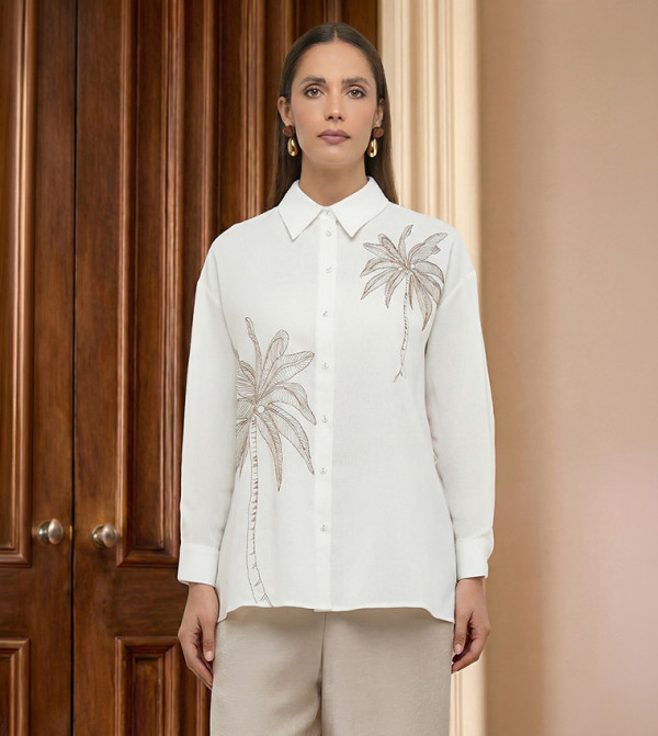 Embroidered Linen Long Sleeves Shirt