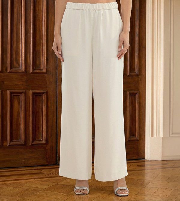 Solid Elastic Waist Wide Leg Pants