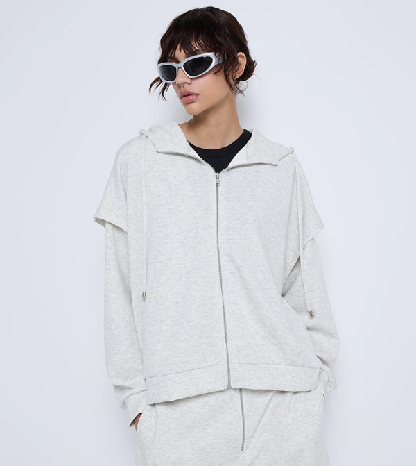 Zip-through Drawstring Hooded Oversized Hoodie