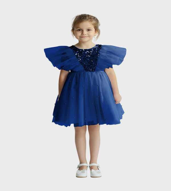 Sequins Embellished Flutter Sleeves Tulle Dress