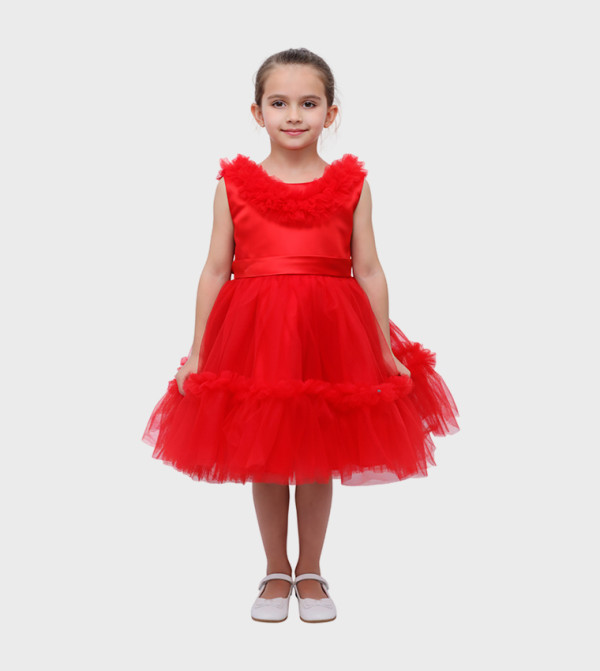 Ruffled Neck Party Tulle Dress