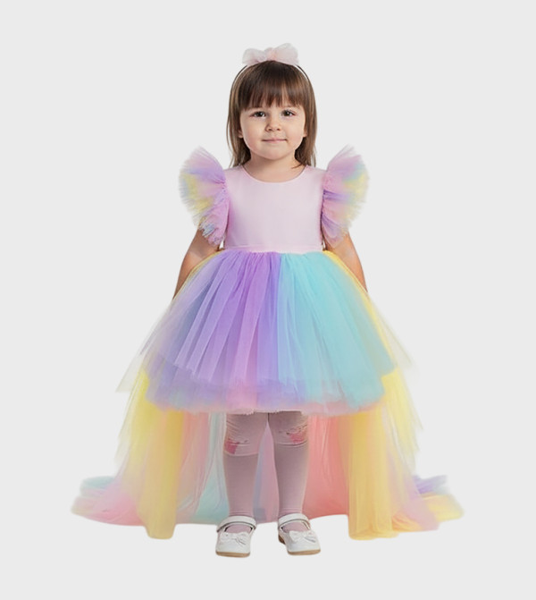 Ruffle sleeves high-Low Tulle Dress