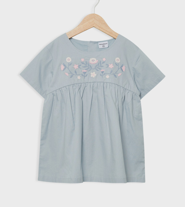 Embroidered Short Sleeves Mini Dress