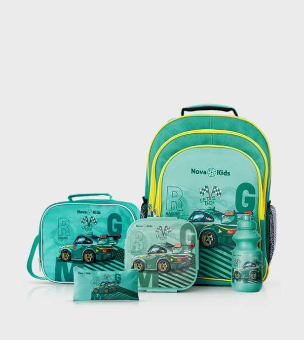5-Piece Car Racing Themed 16" School Bag Set