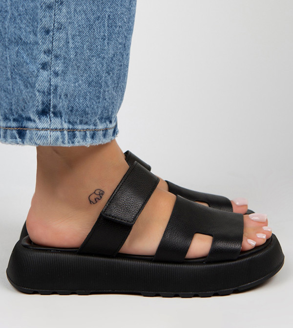 SEINA Genuine Leather Velcro Platform Sandals