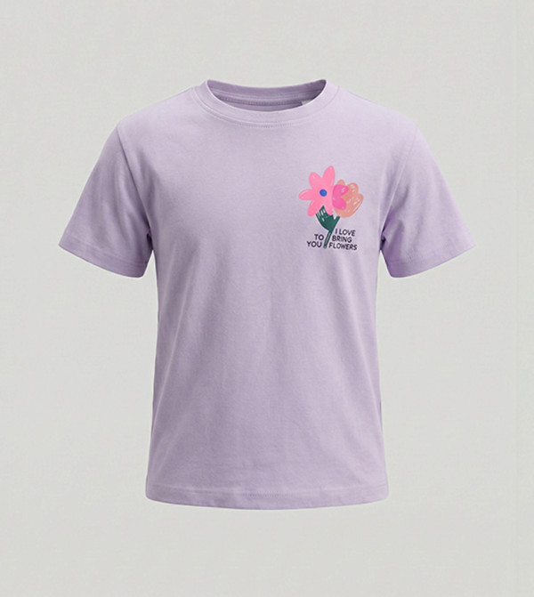 Printed Crew Neck Short Sleeves Boxy T-Shirt