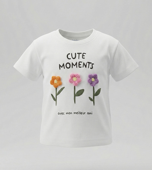 Appliqued Crew Neck Short Sleeves Boxy T-Shirt